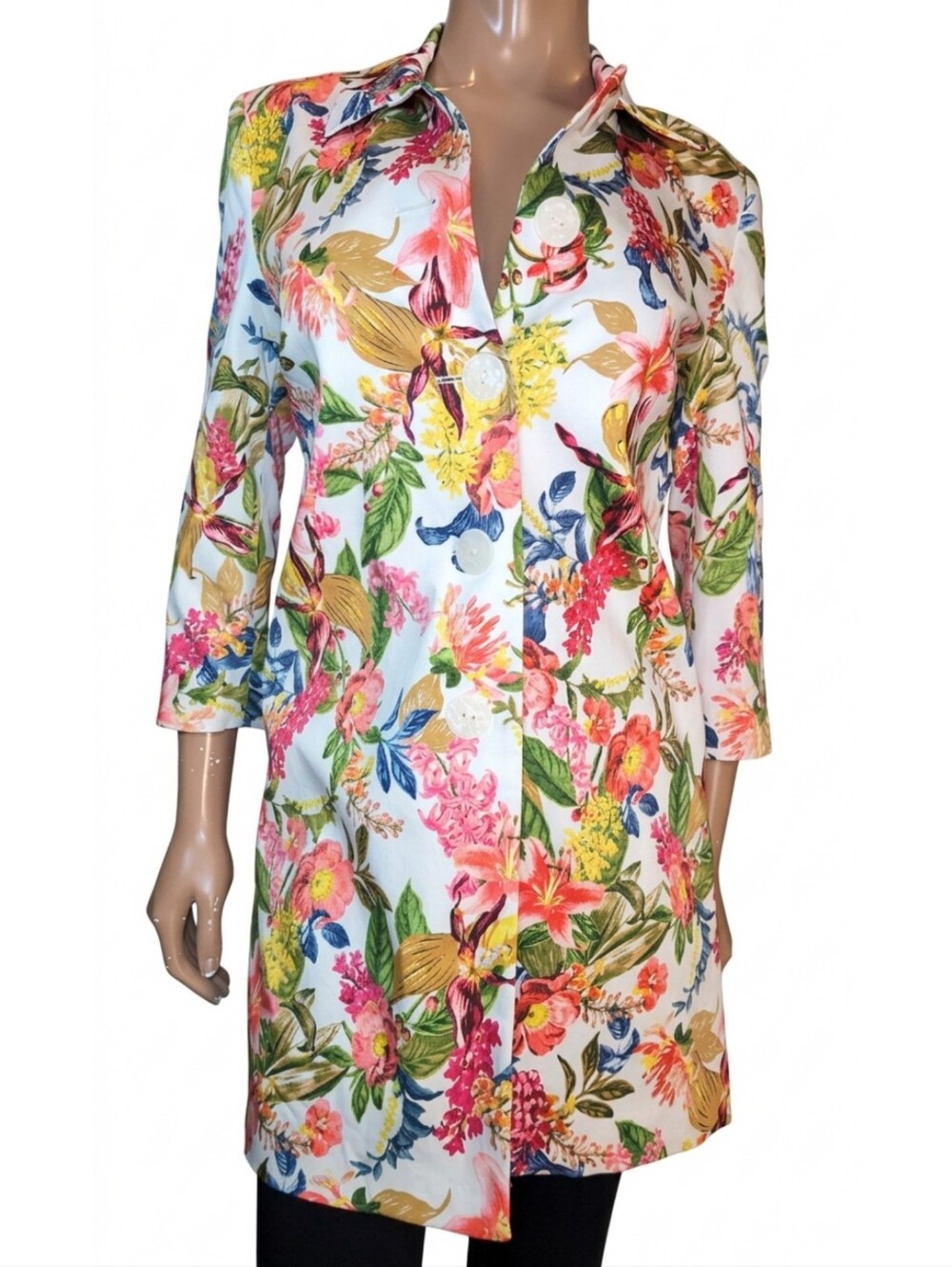 Jessica Floral Blazer Jacket Womens Size 6 Cotton Mid Length Spring White Multi